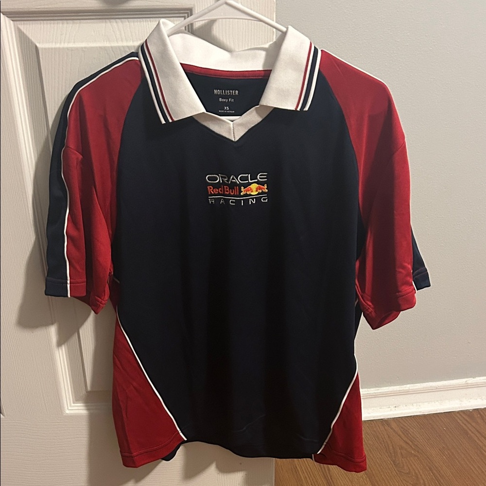 Hollister Red and Black Racing Polo Shirt